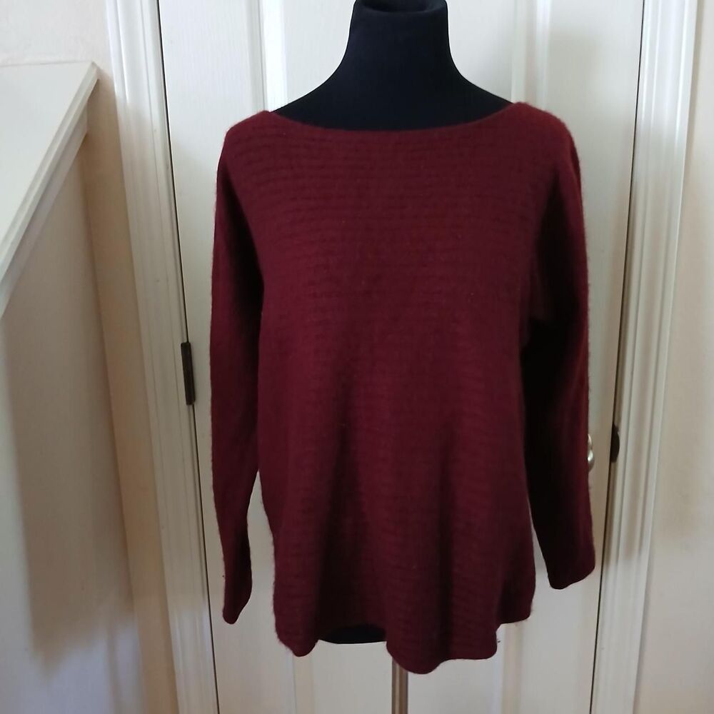 Charter Club Luxury Burgundy 100% Cashmere Boat Neck Sweater L Old Money Staple